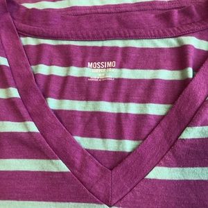 Purple and turquoise striped fitted tee, size M.